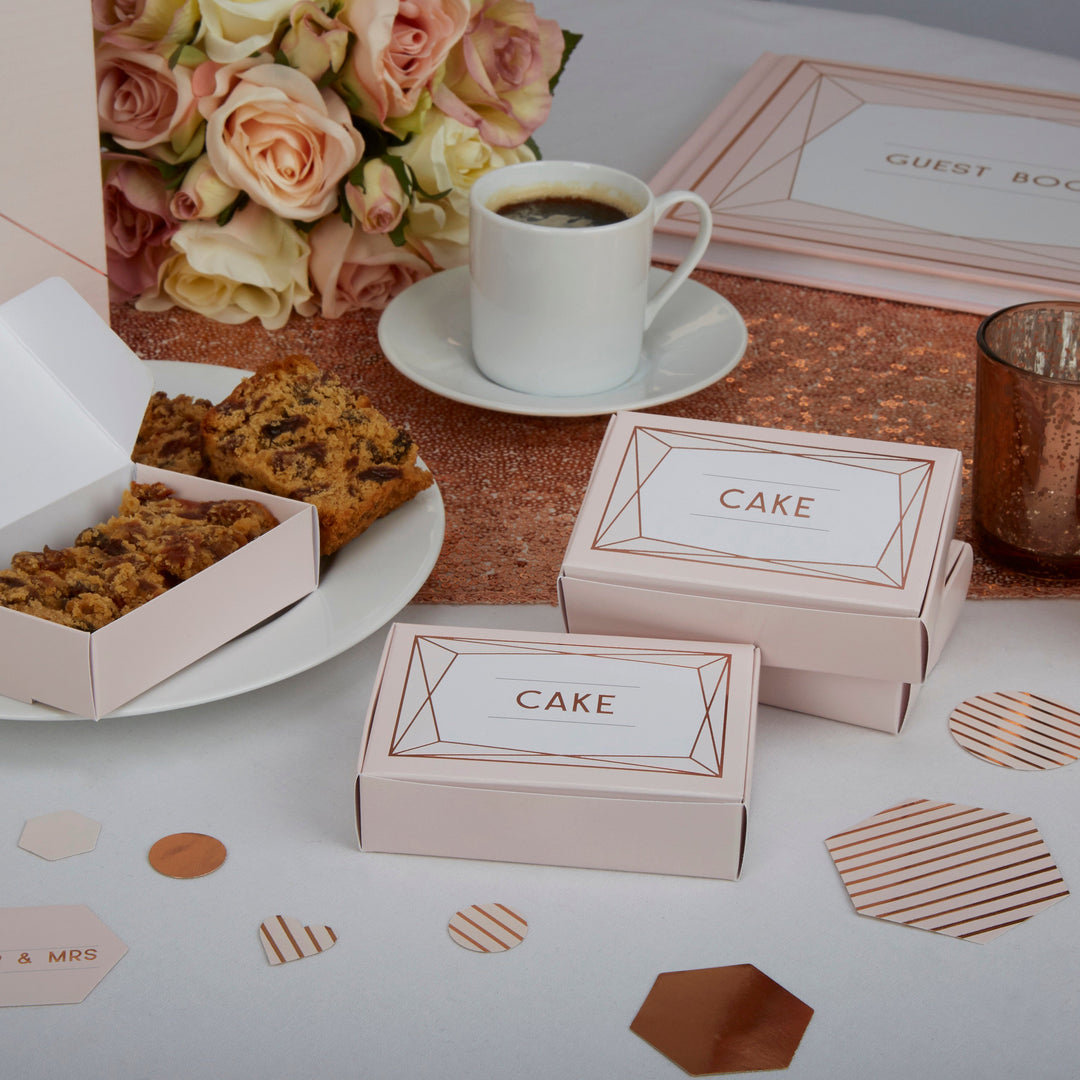 Rose gold cake boxes - Blush pink cake boxes - Wedding cake boxes - Art deco theme wedding - Rose gold wedding decor - Geo blush -Pack of 10