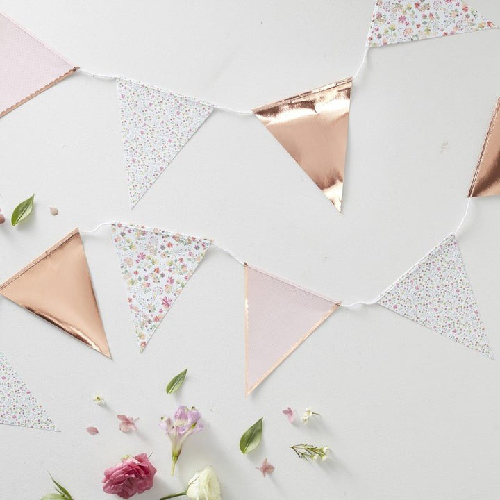 Rose gold ditsy floral bunting - Rose gold foiled bunting - Party decorations-Birthday party-Baby shower decor-Rose gold decor -Ditsy floral