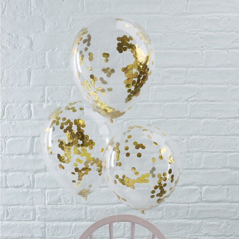 Gold confetti balloons - Wedding and engagement party balloons - Party decorations - Confetti balloons - Baby shower gold balloons-Pack of 5