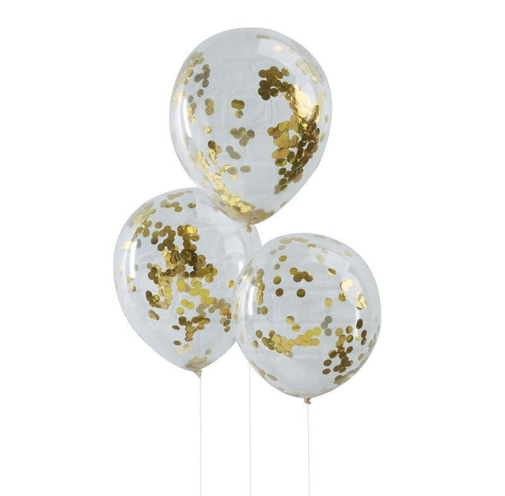 Gold confetti balloons - Wedding and engagement party balloons - Party decorations - Confetti balloons - Baby shower gold balloons-Pack of 5