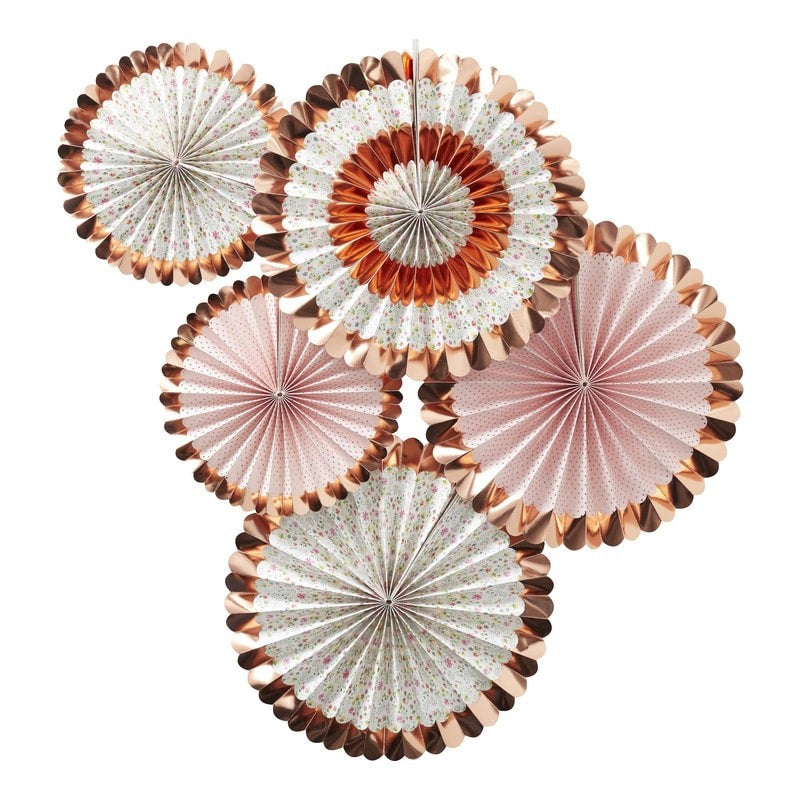 Rose gold ditsy floral fans - Party decorations - Paper fan decorations - Hen party decor -Birthday party decor-Baby shower decor -Pack of 5