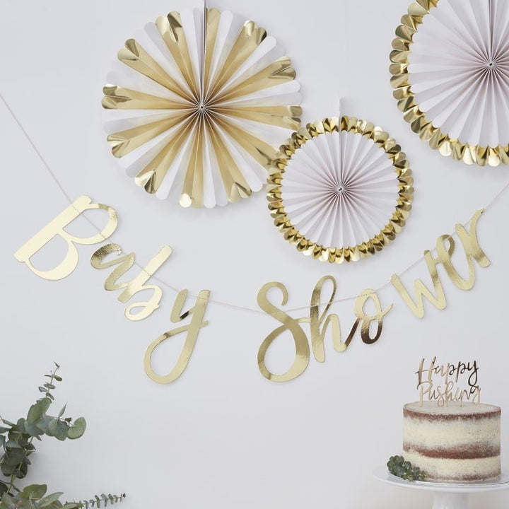 Gold baby shower banner - Oh baby gold foiled baby shower bunting - Baby shower decorations - Gold baby shower backdrop - Baby shower party