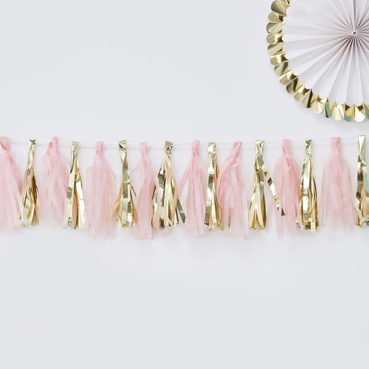 Pink and gold tassel garland kit - Oh Baby! pink and gold tassel garland - Baby shower decorations - Gold and pink baby shower backdrop