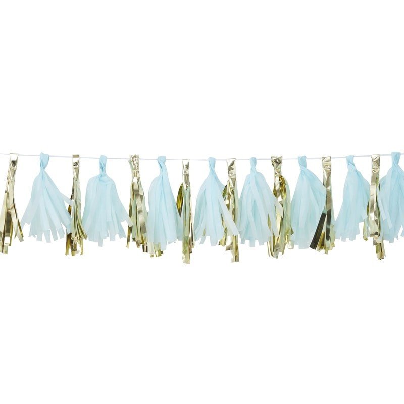 Blue and gold tassel garland kit - Oh Baby! blue and gold tassel garland - Baby shower decorations - Gold and blue baby shower backdrop