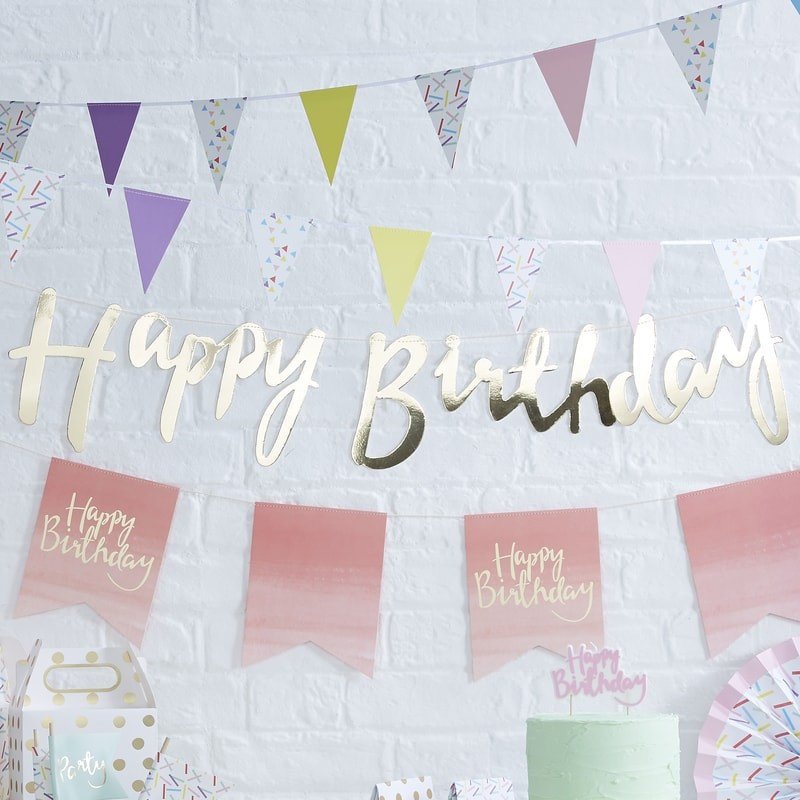 Gold Happy Birthday bunting - Birthday party bunting - Gold bunting - Party decorations - Birthday party backdrop - Photo backdrop - Garland