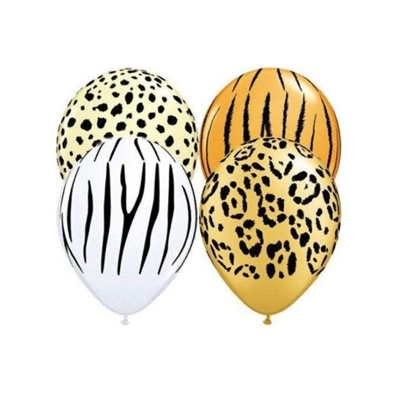 Tiger Print Safari Animal 11" Round Latex Party Balloons, Pack of 5
