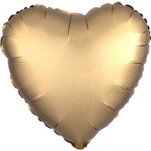 Gold Satin Heart Shaped 18" Foil Helium Balloon
