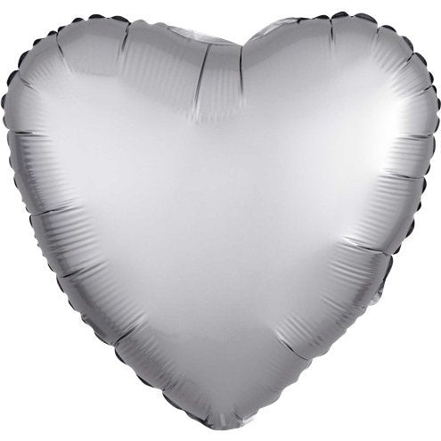 Platinum Silver Satin Heart Shaped 18" Foil Helium Balloon