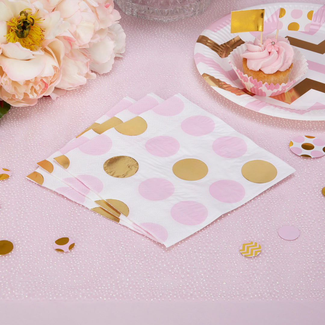 Pink and gold napkins - Baby shower paper napkins - Paper party napkins - Birthday napkins - Party decorations - Party tableware -16 napkins