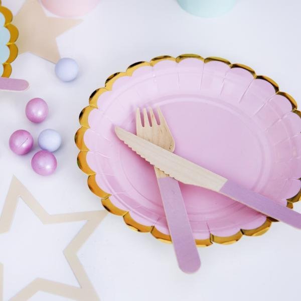 Pastel Pink and Gold Scallop Edge Small Party Paper Plates - Pack of 6