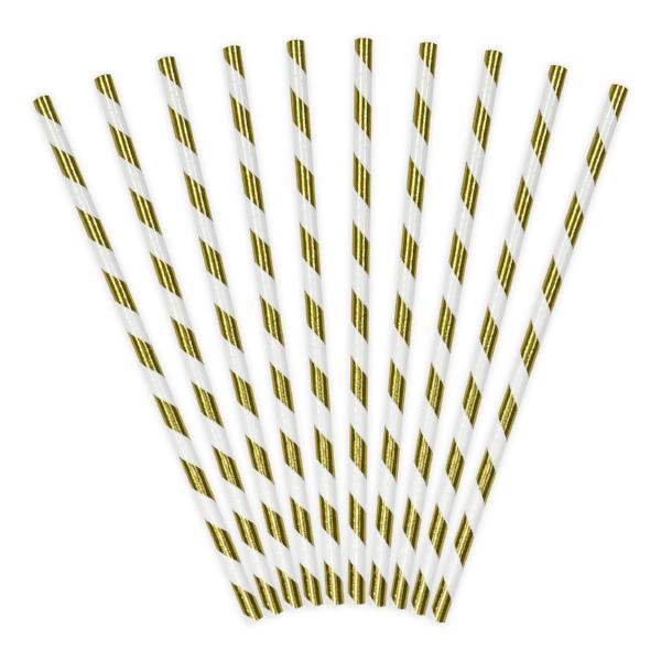 Gold and White Stripe Paper Straws - Pack of 10