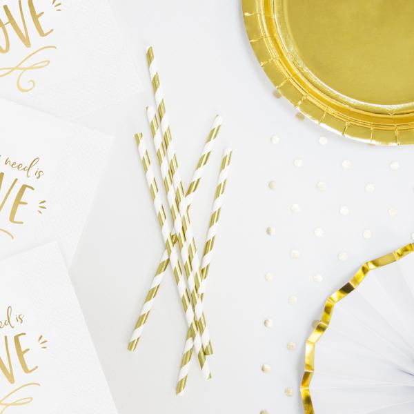 Gold and White Stripe Paper Straws - Pack of 10