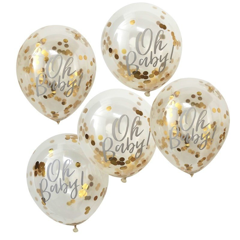 Oh Baby Gold Confetti Balloons - Oh Baby! Baby Shower Balloons - Pack of 5