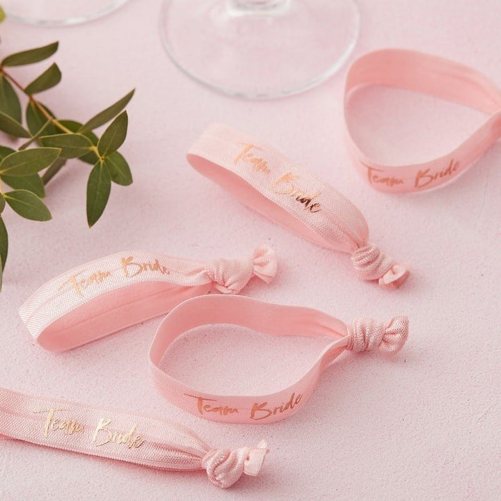 Team Bride Pink Wrist Bands - Pink and Rose Gold Hen Party Wrist Bands - Bachelorette Wrist Bands - Pack of 5