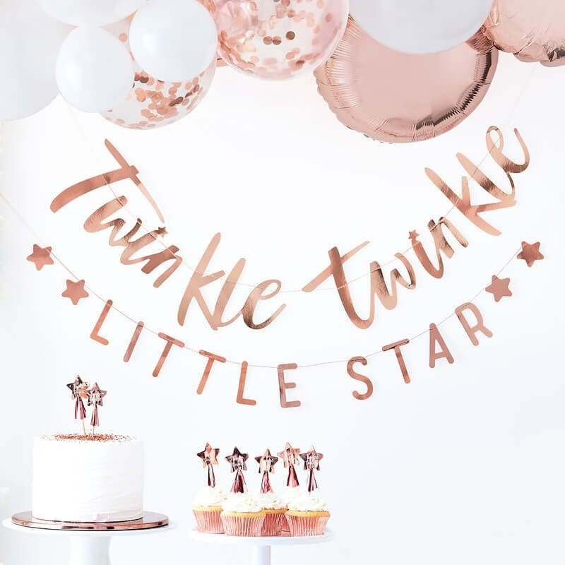 Rose Gold Baby Shower Bunting - Twinkle Twinkle Little Star Banner - Rose Gold Baby Shower Decoration