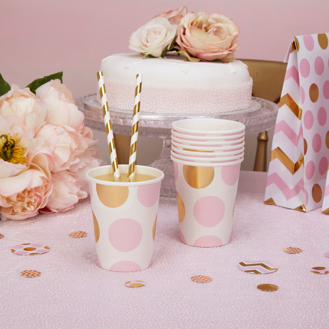 8 Rose Gold Baby in Bloom Cups, Baby Shower Paper Cups, Rose Gold