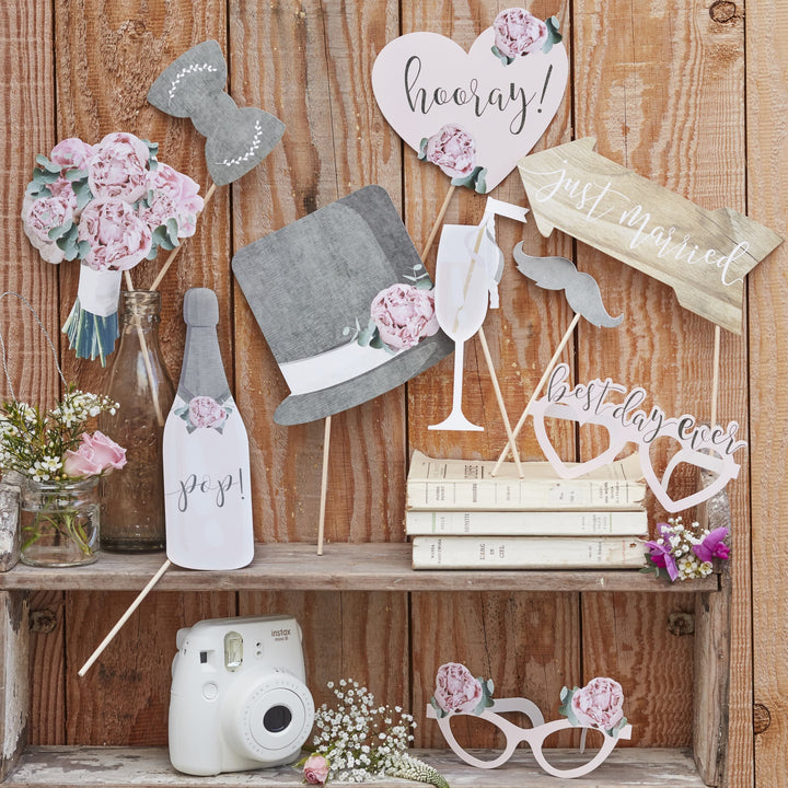 Wedding Photo Booth Props - Rustic Country Wedding - Wedding Table Props - Pack of 10