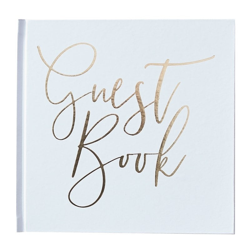 White and Gold Foiled Wedding Guest Book, Gold Wedding Guest Book