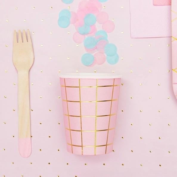 Light Pink Gold Grid Cups - Pink and Gold Party Paper Cups - Pack of 6