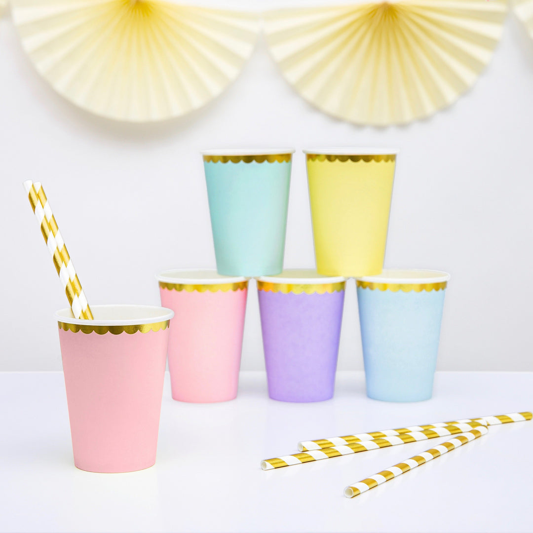 Pastel Pink and Gold Foil Paper Party Cups - Pack of 6