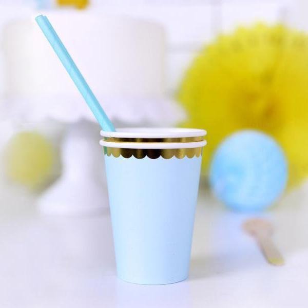 Pastel Blue and Gold Foil Paper Party Cups - Pack of 6