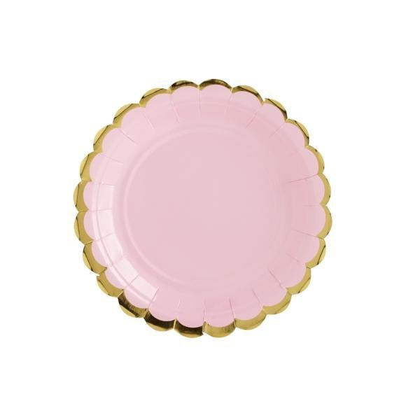 Pastel Pink and Gold Scallop Edge Small Party Paper Plates - Pack of 6