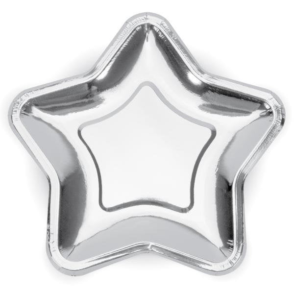 Large Silver Star paper Party Plates - Pack of 6