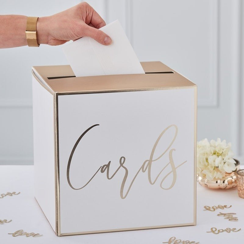 White and Gold Wedding Card Holder Post Box