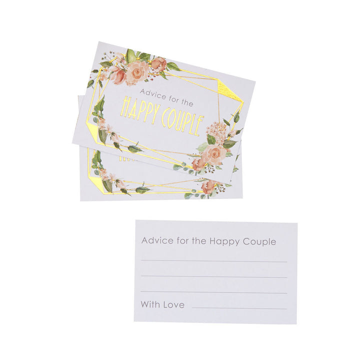 Gold & Floral Wedding Advice Cards - Geo Floral Advice For The Bride and Groom Cards - Wedding Wishes Cards - Pack of 25