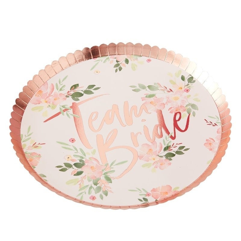 Team Bride rose gold paper plates - Pink and rose gold hen party plates - Team hen plates - Hen party plates - Hen party decor - Pack of 8