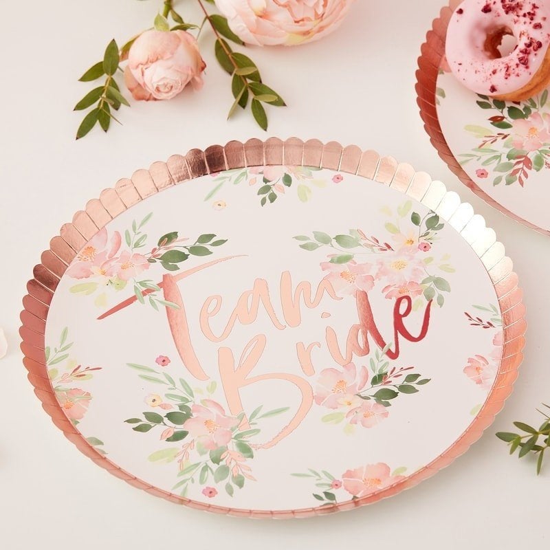 Team Bride rose gold paper plates - Pink and rose gold hen party plates - Team hen plates - Hen party plates - Hen party decor - Pack of 8
