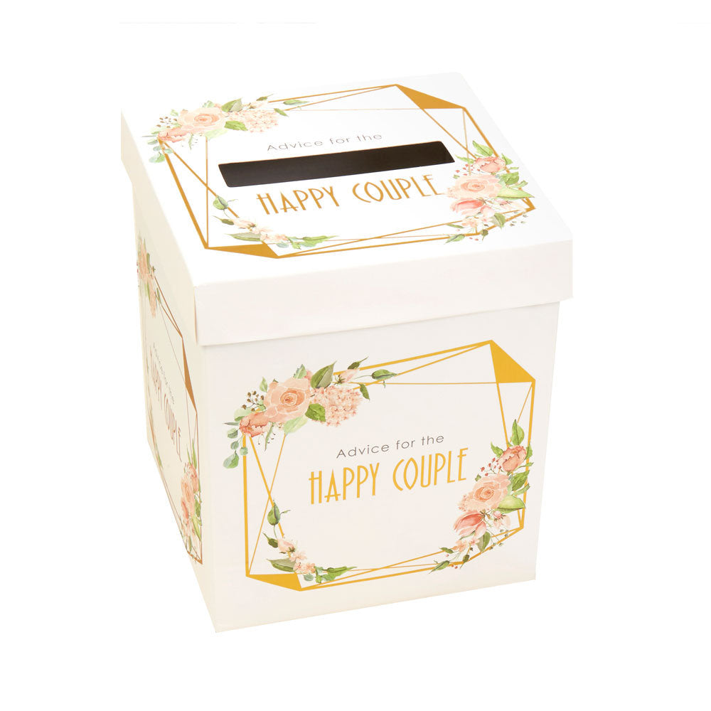 Gold & Floral Wedding Message Box - Wedding Advice Card Box - Advice For The Bride and Groom - Happy Couple
