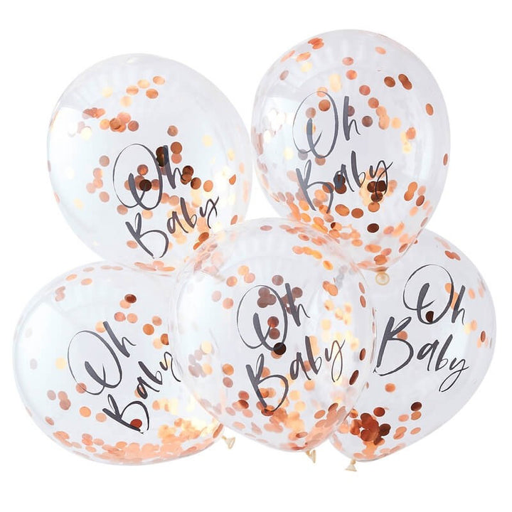 Oh Baby Rose Gold Confetti Balloons - Twinkle Twinkle Baby Shower Balloons - Pack of 5