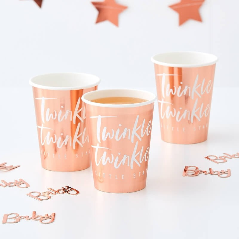 Rose Gold Twinkle Twinkle Paper Cups - Baby Shower Cups - Twinkle Twinkle Little Star - Pack of 8