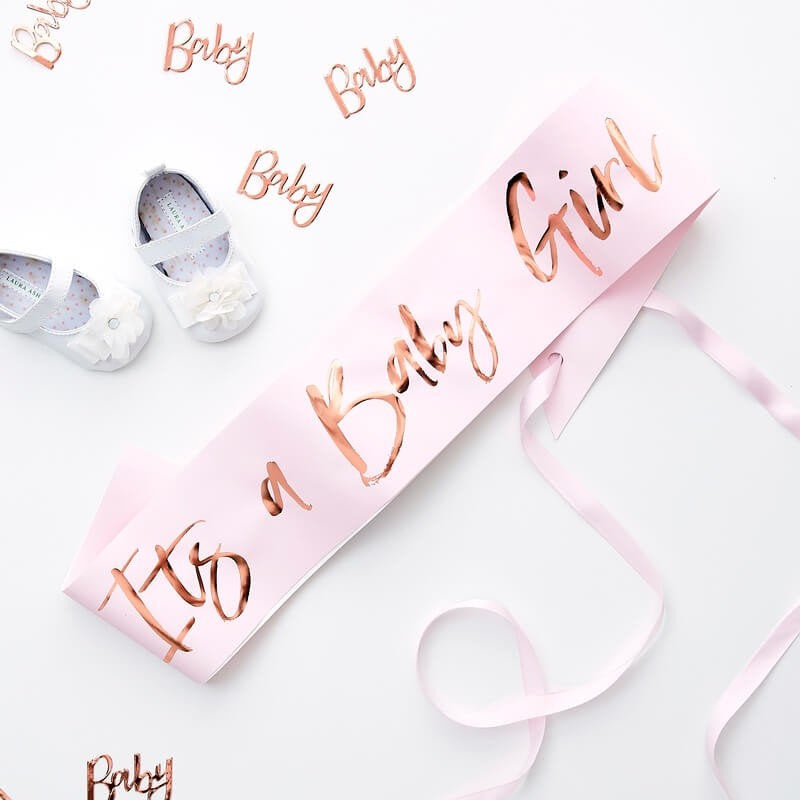 It's A Baby Girl Sash - Pink & Rose Gold Baby Shower Its A Girl Sash - Gender Reveal Sash - Twinkle Twinkle Little Star