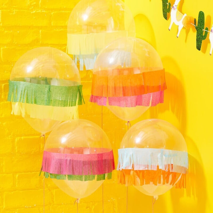 Tissue Fringe Mexican Party Balloons - Summer Party Decorations - Viva La Fiesta - Pack of 5