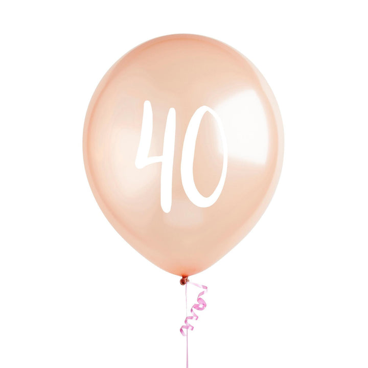 Rose Gold 40th Birthday Balloons - Happy Birthday 40 Balloons - Rose Gold & White Balloons - Party Decorations - Pack of 5