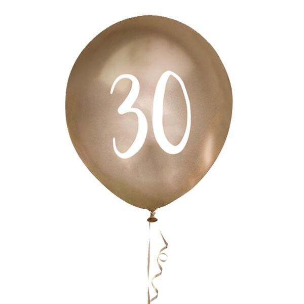 Gold 30th Birthday Balloons - Happy Birthday 30 Balloons - Gold & White Balloons - Party Decorations - Pack of 5