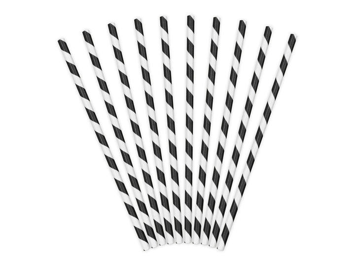Black and White Stripe Paper Straws - Birthday Party Straws - Halloween Straws - Pack of 10