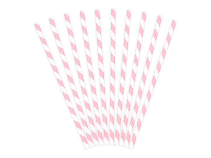 Pink and White Stripe Paper Straws - Birthday Party Straws - Princess Party Tableware - Pack of 10