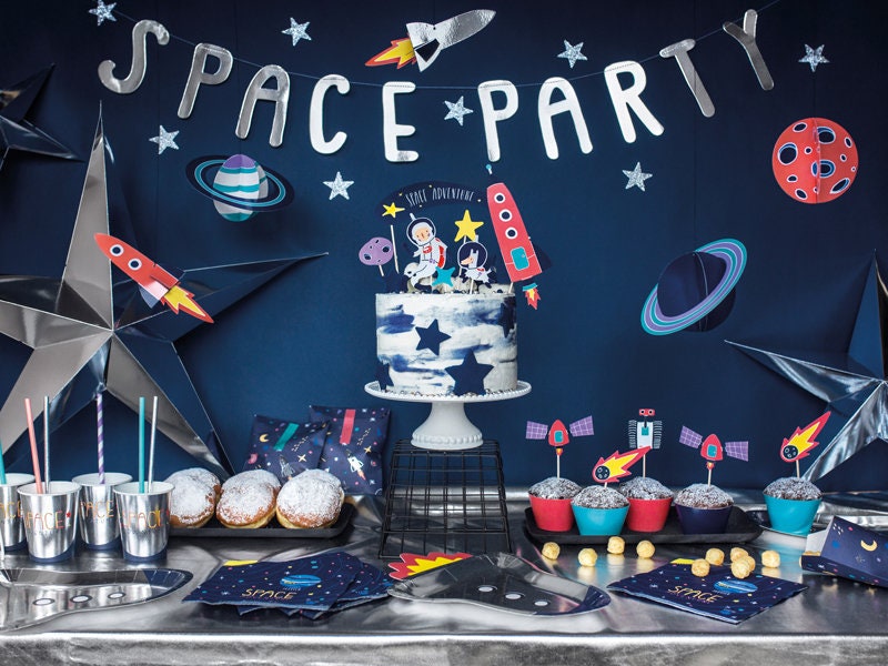 Silver & Blue Rocket Ship Plates - Space Ship Plates - Space Party Paper Plates - Birthday Party Tableware - Pack of 6