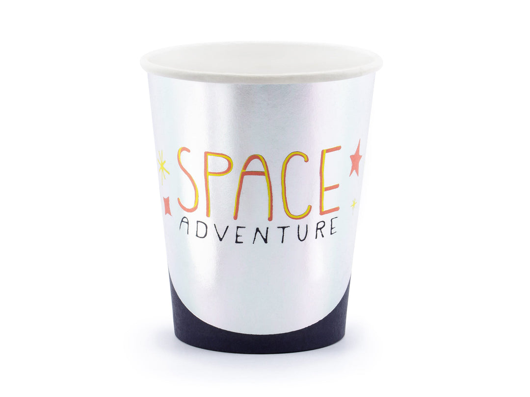 Silver Space Party Cups - Space Adventure Paper Cups - Space Party Paper Cups - Birthday Party Tableware - Pack of 6