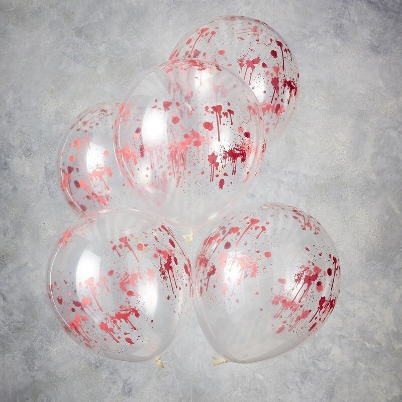 Blood Splatter Print Halloween Balloons  - Halloween Party Decorations - Pack Of 5