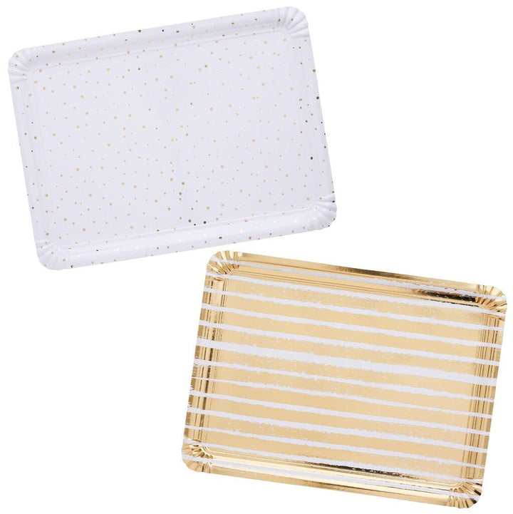 Gold Paper Trays - Gold & White Stripe Party Table - Party Food Trays - Striped And Spotted - Party Decorations - Gold Birthday - Pack of 4