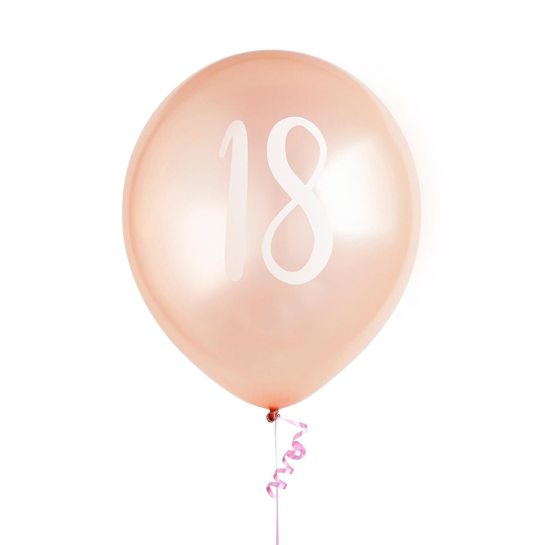 Rose Gold 18th Birthday Balloons - Happy Birthday 18 Balloons - Rose Gold & White Balloons - Party Decorations - Pack of 5