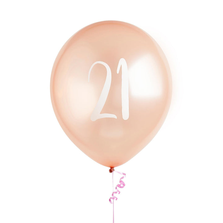 Rose Gold 21st Birthday Balloons - Happy Birthday 21 Balloons - Rose Gold & White Balloons - Party Decorations - Pack of 5