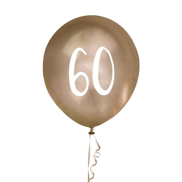 Gold 60th Birthday Balloons - Happy Birthday 60 Balloons - Chrome Gold & White Balloons - Party Decorations - Pack of 5