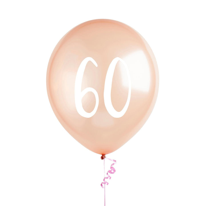 Rose Gold 60th Birthday Balloons - Happy Birthday 60 Balloons - Rose Gold & White Balloons - Party Decorations - Pack of 5