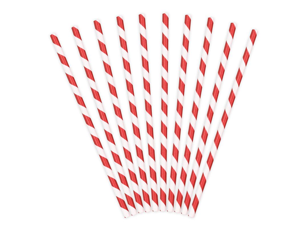 Red and White Stripe Paper Straws - Birthday Party Straws - Pirate Party Tableware - Pack of 10