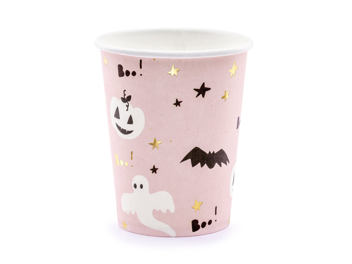 Halloween Paper Cups - Halloween Bat, Pumpkin & Skeleton Cups - Pink and Black Paper Cups - Kids Halloween Party Decorations - Pack Of 6